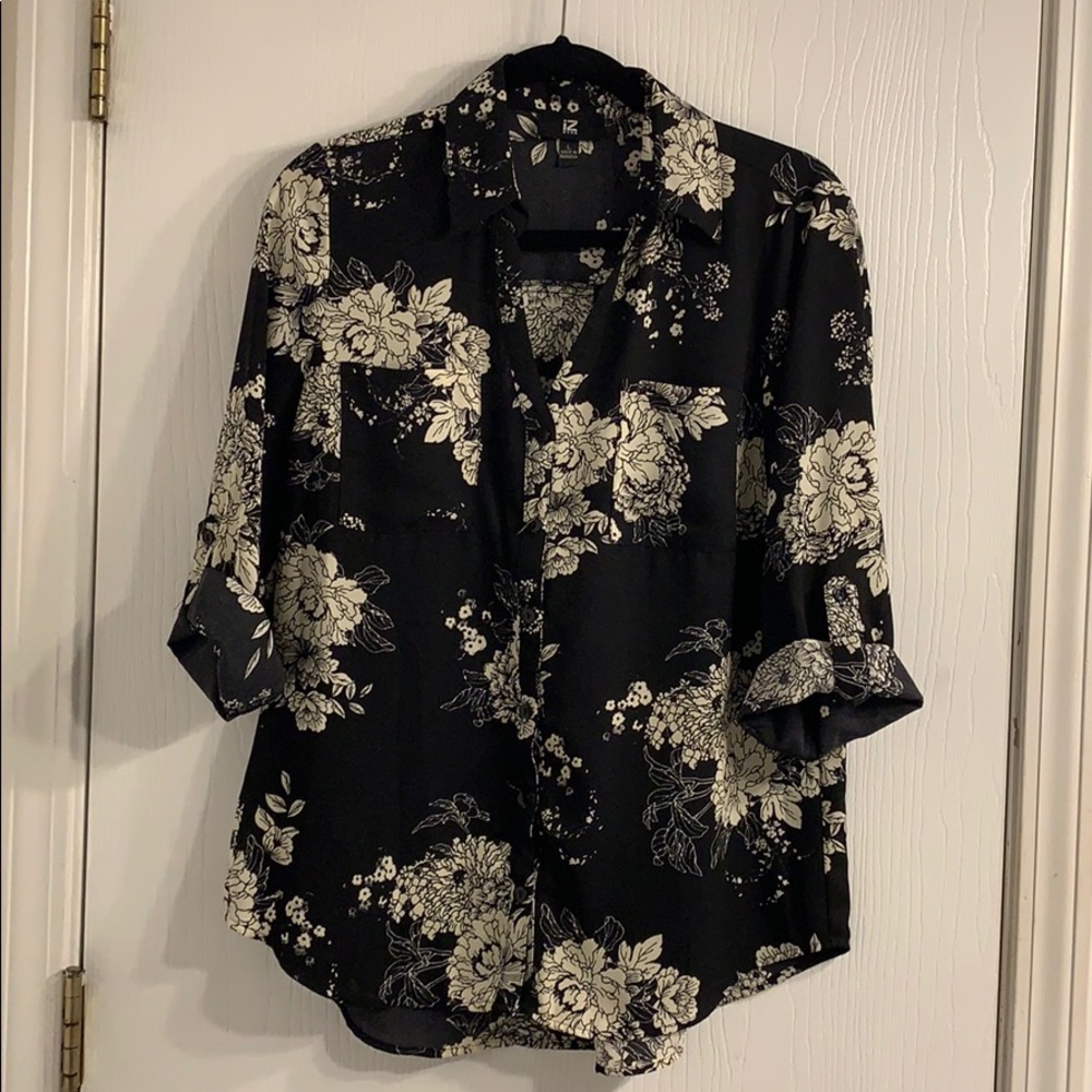 Flowered Button Down Blouse